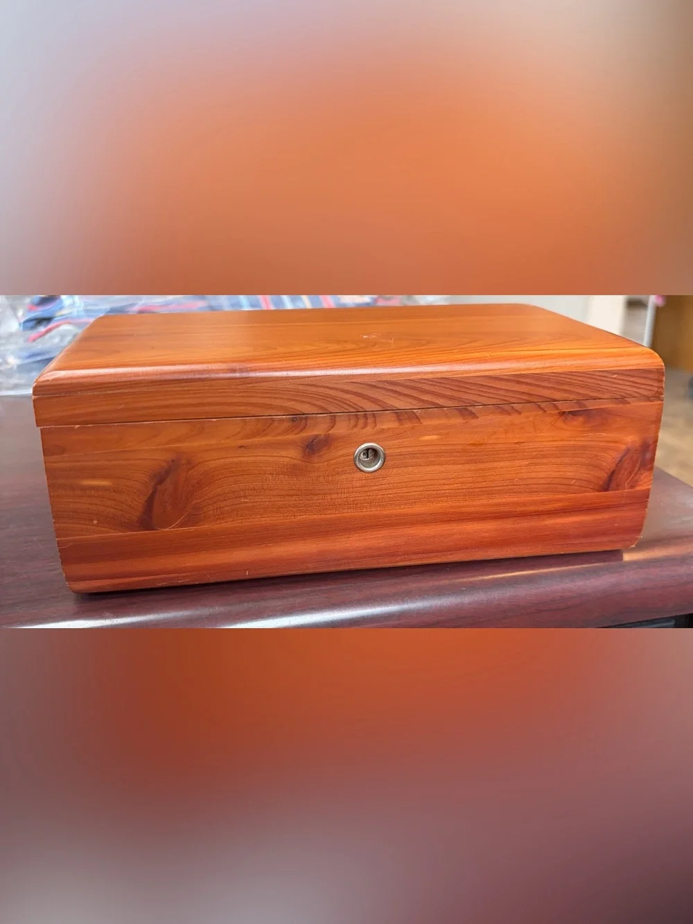 Vintage Lane Wood Jewelry Box in Warm Cedar Finish - 9x4x3 no key